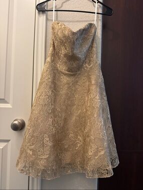 Strapless Gold Lace A-Line Party Dress